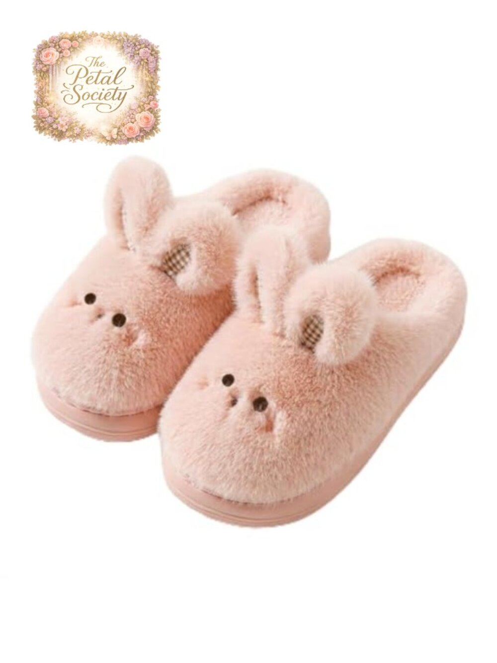 Fluffy Plush Bunny Rabbit Ear Slippers Soft Warm Closed Toe House Shoes